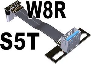 USB 3.0 Male to Female Flat Connection Cable 90 Degree Adapter Data Cord Type-A to Micro-B Connector 5G/bps High Speed Extension(S5T-W8R)(15cm)