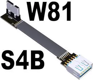 USB 3.0 Male to Female Flat Connection Cable 90 Degree Adapter Data Cord Type-A to Micro-B Connector 5G/bps High Speed Extension(S4B-W81)(15cm)