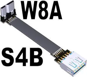 USB 3.0 Male to Female Flat Connection Cable 90 Degree Adapter Data Cord Type-A to Micro-B Connector 5G/bps High Speed Extension(S4B-W8A)(15cm)