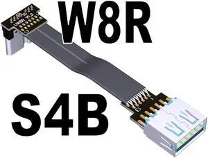 USB 3.0 Male to Female Flat Connection Cable 90 Degree Adapter Data Cord Type-A to Micro-B Connector 5G/bps High Speed Extension(S4B-W8R)(25cm)