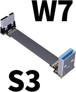 ADT-Link S-W Aerial Shield USB 3.0 Flat Ribbon Cable FFC FPV USB3.0 Micro B Angled Male to Female Foldable Axial Elbow Cable(S3-W7)(15cm)