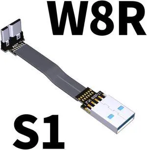ADT-Link S-W Aerial Shield USB 3.0 Flat Ribbon Cable FFC FPV USB3.0 Micro B Angled Male to Female Foldable Axial Elbow Cable(S1-W8R)(15cm)