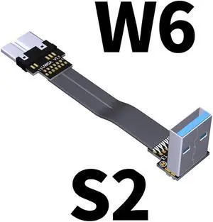 ADT-Link S-W Aerial Shield USB 3.0 Flat Ribbon Cable FFC FPV USB3.0 Micro B Angled Male to Female Foldable Axial Elbow Cable(S2-W6)(15cm)