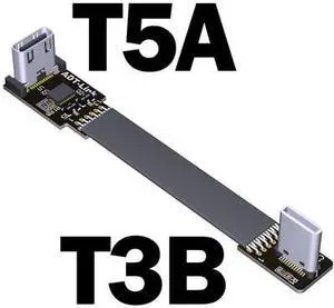 ADT USB 3.1 Type-C Male to Type C Female Up/Down Angle USB Data Sync Charge Cable USB-C Connector Adapter FPC FPV Flat Cord(T3B-T5A w Chip)(25cm)