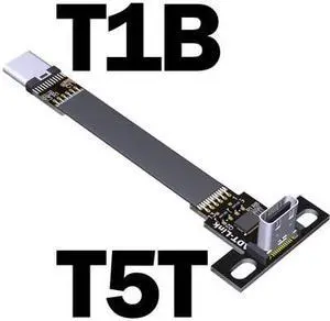 ADT USB 3.1 Type-C Male to Type C Female Up/Down Angle USB Data Sync Charge Cable USB-C Connector Adapter FPC FPV Flat Cord(T5T-T1B w Chip)(15cm)