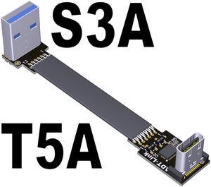 USB 3.1 Type C to Type A Male to Femal Flat Ribbon Extension Cable 10G/bps USB3.1 USB-C USB-A Chassis FPC FPV Adapter w/ Baffle(T5A-S3A With chip)(15cm)