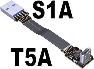 USB 3.1 Type C to Type A Male to Femal Flat Ribbon Extension Cable 10G/bps USB3.1 USB-C USB-A Chassis FPC FPV Adapter w/ Baffle(T5A-S1A With chip)(15cm)