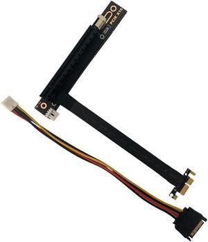 PCIE 3.0 X1 to X16 90 Degree Graphics Card Extension Cable 6P 4P Power Supply 8G/BPS for Motherboards Multiple GPU AI Server PC(4P Port w Power Cord)(20cm)