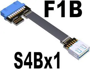 USB 3.0 Flat Extension Cable Dual Type A Interface to Internal 19/20P 2x USB 3.0 USB-A Ports Data Adapter Cord with Screw Hole(S4B-F1B)(15cm)