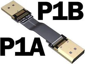 DP to DP Male to Male Extension Cable Displayport-compatible DP1.2 Adapter Flat Cord for Graphics Card w Gold-plated Connector(P1A-P1B)(25cm)