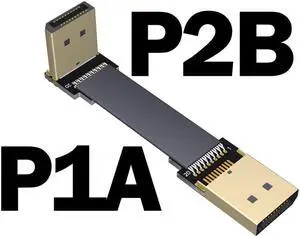 DP to DP Male to Male Extension Cable Displayport-compatible DP1.2 Adapter Flat Cord for Graphics Card w Gold-plated Connector(P1A-P2B)(15cm)