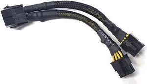 AYA 7" 8-Pin EPS-12V Male to Dual 8-Pin EPS-12V Female Y Splitter Cable 18AWG Black Sleeves AYA-8PM-2X8PF