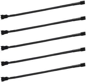 5 Pack- 11.8 inch PWM Fan Extension Cable PC Fan Extension Cable Compatible with ATX Case 3 Pin & 4 Pin Cooling Fans Durable Black Nylon Braided Case Fan Extension Cable