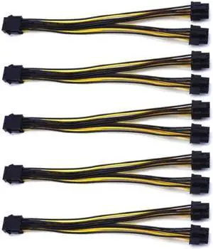 5-Pack PCI-E 8Pin to 2X 8 Pin (6+2) Power Splitter Cable for PCIE PCI Express Image Card Y - Splitter Extension Cable