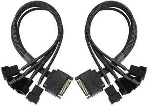 SATA to 3 Pin 4 Pin Fan Adapter,15pin SATA to 4 x 3 pin / 4 Pin 12V PC Case Fan Splitter Extension Power Cable Adapter-28cm-2pcs