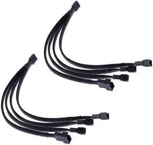 PWM Fan Splitter Cable 4 Pin Black Sleeved Case Fan Splitter Cable 1 to 4 Converter Braided Y Splitter Computer PC Fan Extension Power Cable 105 Inches 2 Pack