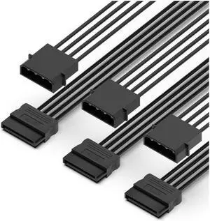 3 Pack SATA 15Pin Female to IDE Molex 4Pin Male HDD Extension Power Adapter Cable for Serial ATA Hard Drives, SATA HDD, SSD, CD Driver, CD Writer, CD ROM Drives Black 18 Inch 50cm