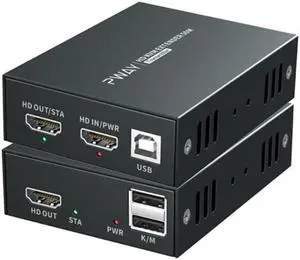 HDMI KVM USB Extender Transmit 1080p HD Video Over Cat5e/6 Ethernet Cable 50m (164ft) for Mouse and Keyboard Control Remote Signals