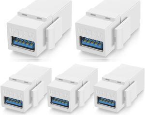 5 Pack USB 3.0 Keystone Jack InsertsUSB to USB Adapters Female to Female ConnectorFemale Coupler Insert Snap-in Connector Socket Adapter Port for Wall Plate Outlet Panel - White (White - 5 Pack)