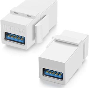 2 Pack USB 3.0 Keystone Jack InsertsUSB to USB Adapters Female to Female ConnectorFemale Coupler Insert Snap-in Connector Socket Adapter Port for Wall Plate Outlet Panel - White (White - 2 Pack)