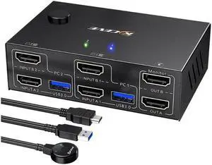 Dual Monitor KVM Switch HDMI-Compatible USB 3.0 Switcher Extended Controls For 2 Computer Laptop Share Keyboard Mouse Printer
