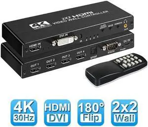 2x2 Video Wall Controller, HDMI Video Image Processor Screen Splicing 1080P high Definition Image Video Wall Controller, Support for Splicing 2X1/3X1/4X1/1X2/1X3/1X4/2X2