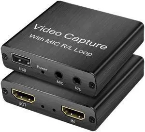 Portable Video Capture Card Mic In Audio Out 1080p USB 2.0 Video Grabber Record Box for Live Streaming Video Recording