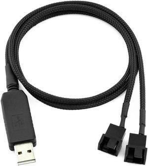 CRJ Full Speed 12V Voltage Step-Up USB to Dual 3-Pin and 4-Pin PC Fan Sleeved Power Adapter Cable