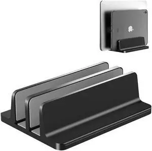 Vertical Laptop Stand Holder, Desktop Aluminum MacBook Stand with Adjustable Dock Size(2 Slots), Fits All MacBook, Surface, Chromebook and Gaming Laptops (Black)