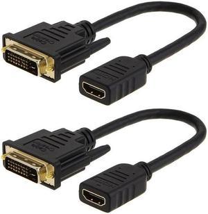 2-Pack HDMI to DVI Cable, Bi-Directional HDMI Female to DVI-D(24+1) Male Adapter, 1080P DVI to HDMI Conveter, 3D, 0.15M Black
