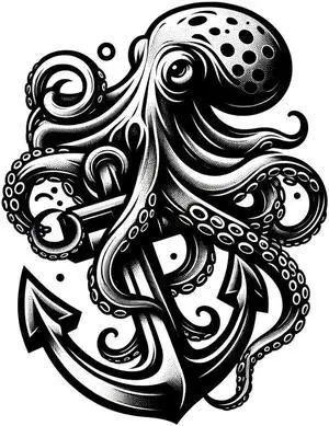 Octopus Wrapped Around Anchor Temporary Tattoos Unique Tattoo Hands Party Favors For Kids Fake Face Tattoos 6 Pcs Style B3.7 x 3.7 inches