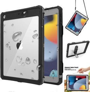 SZYG iPad 10.2 Case, iPad 9th/8th/7th Generation Waterproof Case with Built-in Screen Protector Shockproof Dustproof Full Body Protection with Pencil Holder Strap Stand.
