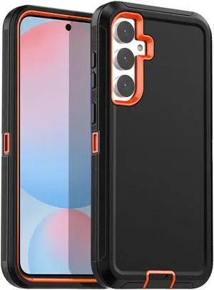 SZYG for Samsung Galaxy S24 FE Case Heavy Duty 3 in 1 Military Grade Drop Protection Rugged Shockproof Protective Cover For Galaxy S24 FE 6.7 inch. Orange / Black