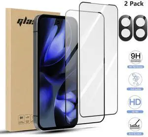SZYG 2 Pack for Google Pixel 9a Tempered Glass Screen Protector & Camera Lens Protector, 9H Hardness, Support Fingerprint Unlock, Bubble-Free for Pixel 9a 6.3" 2025
