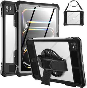 SHELLBOX IP68 Waterproof Case For Apple iPad Pro M4 11 inch (A2836/A2837/A3006) 2024 Heavy Duty Shockproof Rotating Stand Cover Built-in Screen Protector With Strap Underwater Military Drop Protection