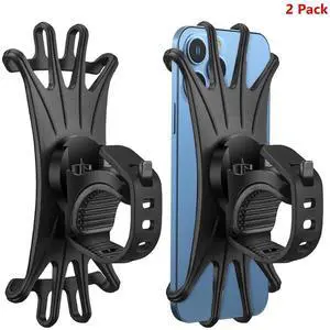 SZYG 2 Pack Silicone Bicycle Bike Motorcycle Holder 360° Phone Mount Clamp For iPhone 16 15 14 13 12 Pro Max Samsung Galaxy S25 S24 S23 S22 Ultra Fits Universal Phones in 6.9 in