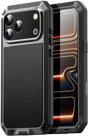 SZYG Aluminum Case for Apple iPhone 17 Pro Max Hard Metal Shockproof Heavy Duty Cover Built-in Glass Screen Protector Full Body Military Drop Protection For iPhone 17 Pro Max 6.9 inch 2025 Black