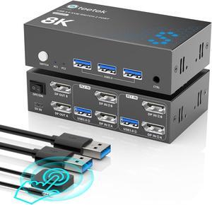 4K@240Hz KVM Switch 2 Monitors 2 Computers Displayport, 8K@60Hz KVM Switches for 2 Computers Sharing Dual Monitor Keyboard Mouse Hard Drives Printer,with EDID Adaptive, 2*USB Cable and Controller.