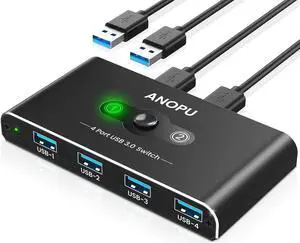 USB Switch, USB 3.0 Switch, Aluminum KM Switch 2 Computers Sharing 4 USB Devices KM Switches 5V USB-C Powered for PC Printer Scanner Mouse Keyboard with 2 Pack USB 3.0 Cable, One Button Switch USB Switch, USB 3.0 Switch, Aluminum KM Switch 2 Computers Sharing 4 USB Devices KM Switches 5V USB-C Powered for PC Printer Scanner Mouse Keyboard with 2 Pack USB 3.0 Cable, One Button Switch