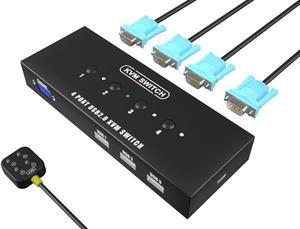 KVM Switch VGA 4 Port - VGA KVM Switch for 4 Computers Share 1 Monitor & 3 USB 2.0 Devices,Keyboard Mouse Scanner Printer,U Disk, Driver-Free for All OS,4 KVM Cables 1 Desktop Controller Included