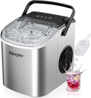 Countertop Ice Maker Machine with Handle, 26lbs Per Day, 9 Ice Cubes Ready in 6 Mins, Auto-Cleaning Portable Ice Maker with Basket and Scoop, for Home/Kitchen/Camping/RV (Silver)