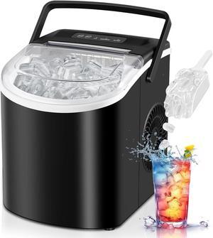 Countertop Ice Maker, Portable Ice Machine with Handle, Self-Cleaning, 26lbs in 24Hrs, 2 Sizes Bullet Shaped Ice, 9 Ice Cubes in 6 Mins with Scoop and Basket for Home/Kitchen/Office/Bar