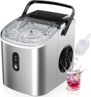 Countertop Ice Maker Machine with Handle, 26.5lbs Per Day, 9 Cubes in 6 Mins, Auto-Cleaning Portable Ice Maker with Basket and Scoop, for Home/Kitchen/Camping/RV (Silver) Countertop Ice Maker Machine with Handle, 26.5lbs Per Day, 9 Cubes in 6 Mins, Auto-Cleaning Portable Ice Maker with Basket and Scoop, for Home/Kitchen/Camping/RV (Silver)