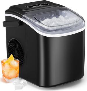 Countertop Ice Maker, 9 Cubes Ready in 6 Mins, 26lbs in 24Hrs, Self-Cleaning Ice Machine with Ice Scoop and Basket, 2 Sizes of Bullet Ice for Home Kitchen Office Bar Party, Black