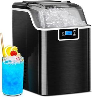 Nugget Countertop Ice Maker with Soft Chewable Pellet Ice, Self Cleaning,45lbs/Day,LED 24H Timer, with Ice Scoop and Ice Basket,Sonic Ice for Home & Kitchen Bar Party,Stainless Steel Black