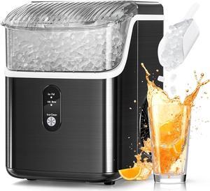 Nugget Ice Makers Countertop, Pebble Ice Machine with Chewable Pellet Ice, 34Lbs/24H, Self-Cleaning, Sonic Ice, One-Click Operation, for Kitchen,Office Stainless Steel Black