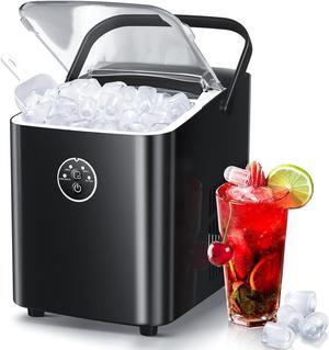 Ice Maker Countertop Ice Machine, 2 Sizes S/L 8 Bullet Ice Ready in 9 Mins, 26.5lbs/24H, Portable Small Ice Maker with Self-Cleaning,Scoop,Basket and Handle,Black for Home/RV/Office/Bar
