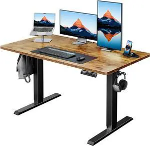 48" x 24" Electric Standing Desk Adjustable Height, 4 Memory Height Settings, Headphone Hook, Cable Manager, Sit Stand Up Desk for Home Office & Computer Workstation, Vintage Brown 48" x 24" Electric Standing Desk Adjustable Height, 4 Memory Height Settings, Headphone Hook, Cable Manager, Sit Stand Up Desk for Home Office & Computer Workstation, Vintage Brown