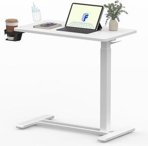 Mobile Standing Desk with Wheels Pneumatic Laptop Desk Rolling Computer Cart Movable Height Adjustable Small Sit Stand Desk Computer Workstations Home Use27.6" W x 15.7" D,White