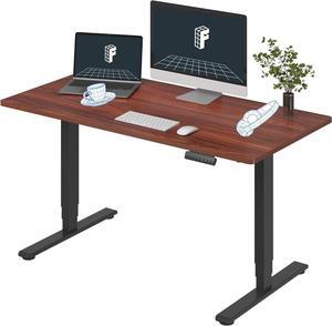 E6 Essential 3 Stages Dual Motor Electric Standing Desk 55x28 Inch Whole-Piece Board Height Adjustable Desk Electric Sit Stand Desk(Black Frame + Mahogany Desktop, 2 Packages)